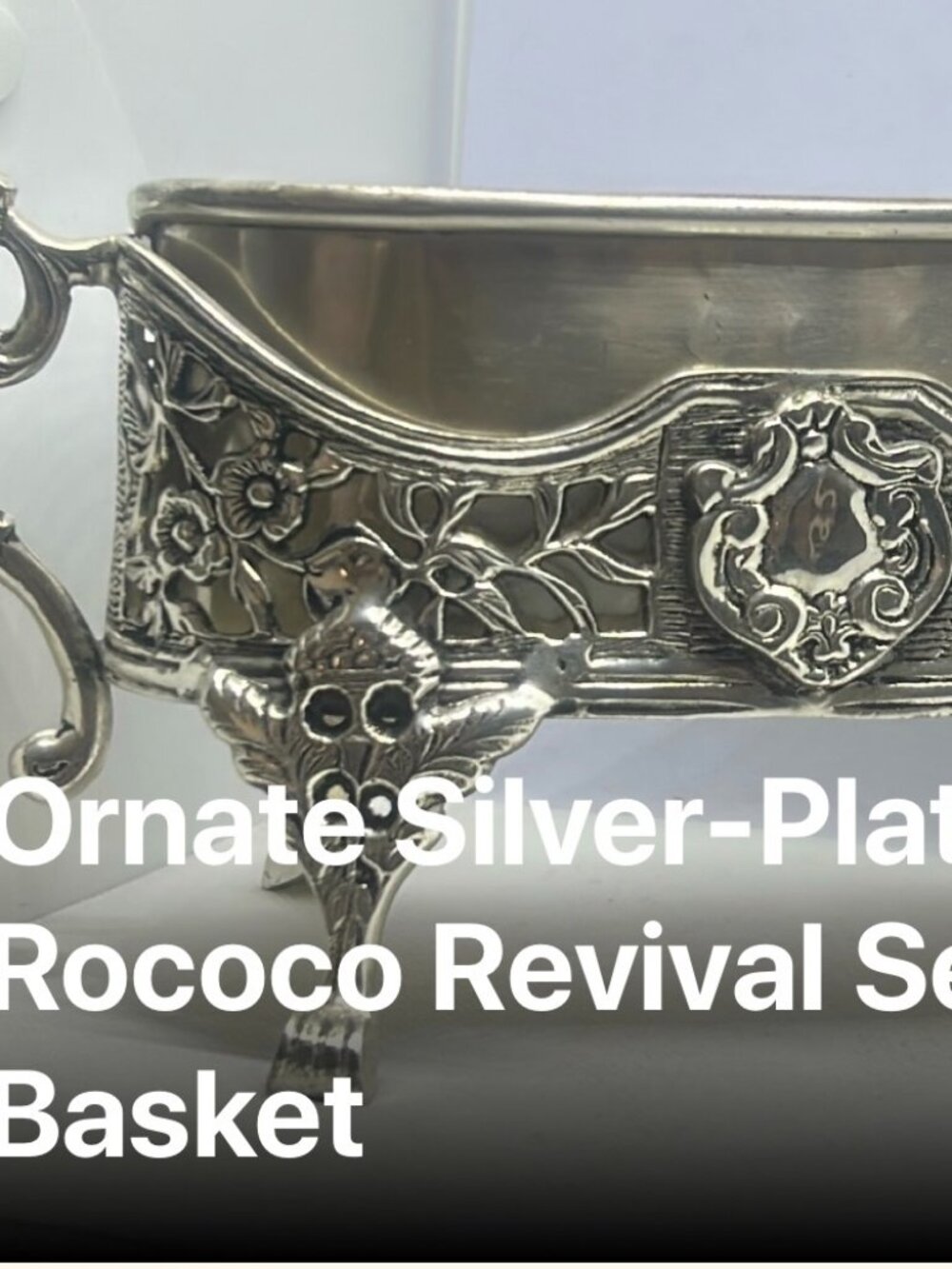 Antique! Silver-Plated Ornate Basket With Ornate Floral Rococo Design ~11"x 4.5"